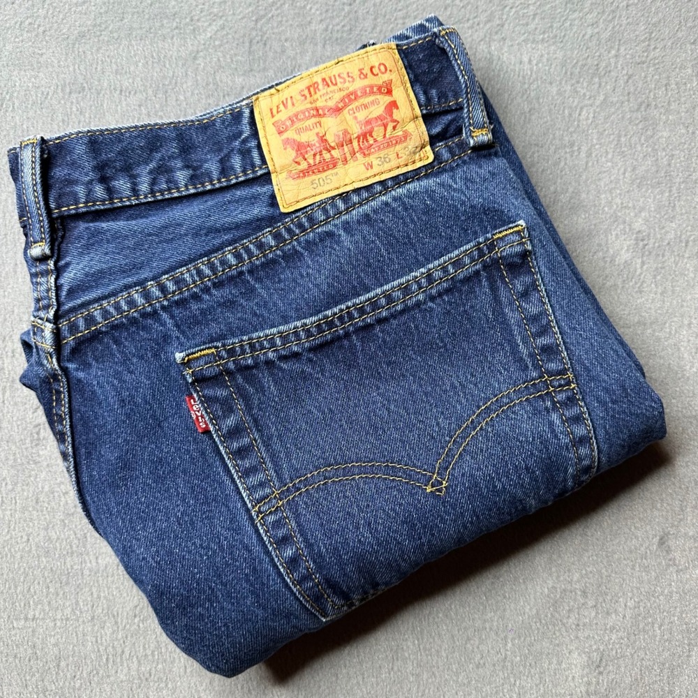 Levi's 505 Regular Fit Jeans Mens 36x32 Blue Straight Leg Denim 00505-0216